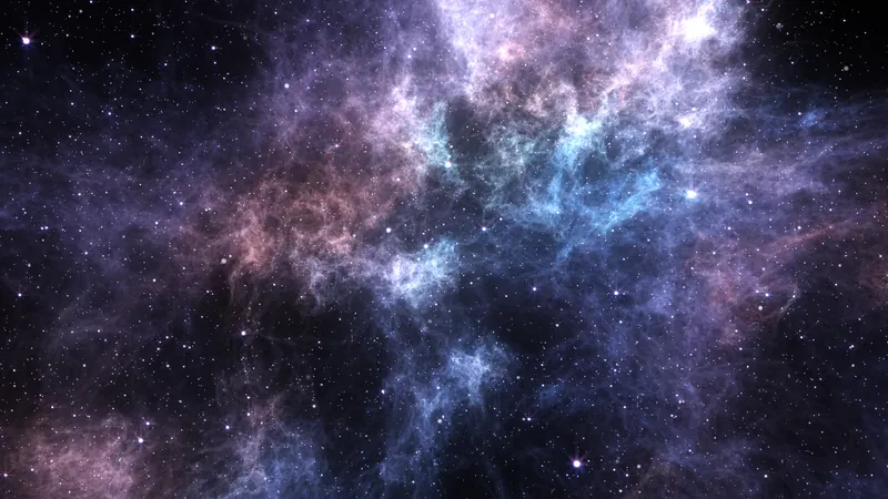 A deep field of countless stars scattered through violet interstellar dust, the something that answers when all the available information runs out