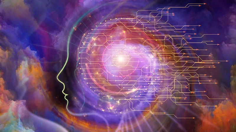 A spiral galaxy turning inside the outline of a human profile, knowledge that was already there before any book confirmed or contradicted it