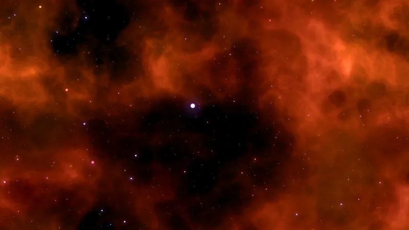 An ember-red nebula burning quietly in the dark, the present moment which is the only place where anything has ever actually happened