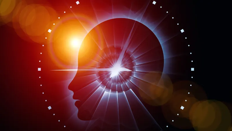 Light radiating outward from the silhouette of a human head against darkness, a mind that is curious about everything and frightened of most of it