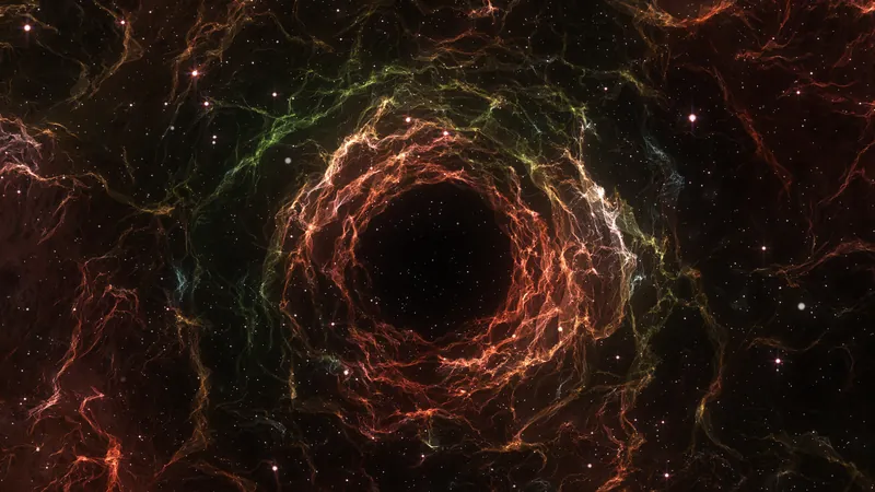 A ring of red cosmic light receding endlessly into darkness, a finish line that moves again every single time it is reached