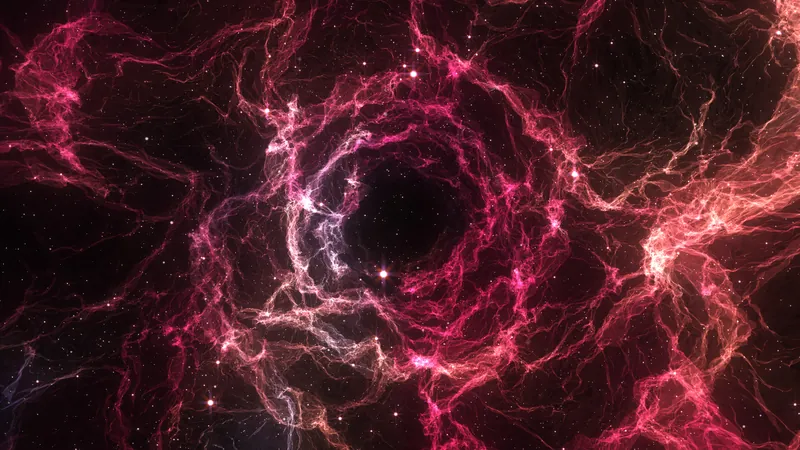 A wide magenta vortex of light circling an empty black centre, the pressure that builds quietly under every feeling that is held down